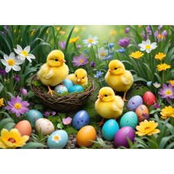 Easter Chicks med p�ske kyllinger og farvet �g.