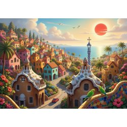 The Dream of Barcelona solnedgang over byen.