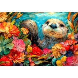 RomantzArt motivet Whimsical Waters - The Seeker  som puslespil med en odder og blomster.