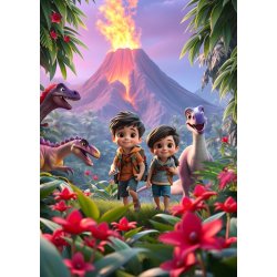 Little explorers among the dinosaurs puslespil med b�rn og dinosaurer. 