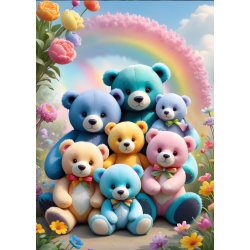 Teddy Bears puslespil med bamser og regnbue.
