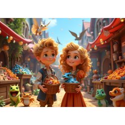 The Market of Little Dragons puslespil med b�rn og drager.
