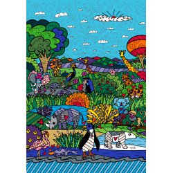 Romero Britto puslespil Nature er et landskab med dyr.