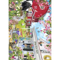 Joelle McIntyre puslespil Spring Green farm med motiv af en g�rd med dyr.