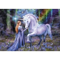 Anne Stokes - Bluebell wood puslespil med klokkeblomster og en enhj�rning. 