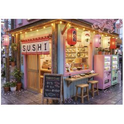 Kawaii Sushi puslespil med en sushi bar p� en gade.
