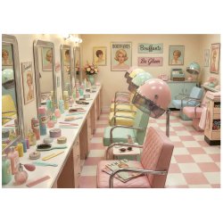 Retro Glam Salon puslespil med en fris�rsalon.