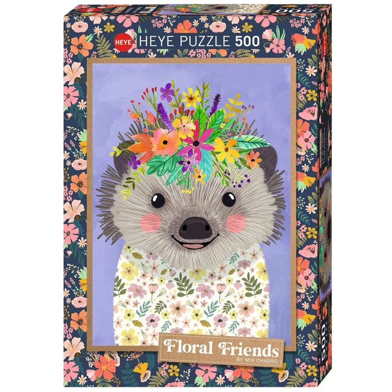 Heye puslespil med 500 brikker. Motiv: Floral Friends - Funny Hedgehog.