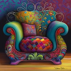 Relax ! - Lounge Chair af Victoria Nahum er et puslespil med en l�nestol fuld af m�nstre og farver.