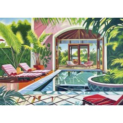 Time Off - Pool position af Lilly Muth er et puslespil med et pool omr�de og planter.