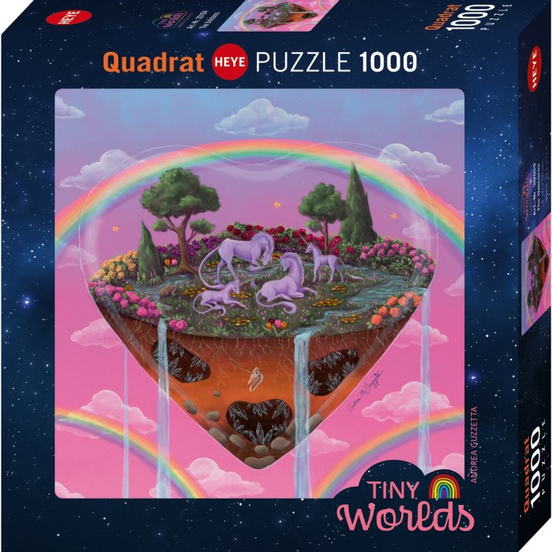 Heye puslespil med 1000 brikker. Motiv: Tiny Worlds - The Unicorns.
