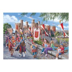 Castell Conwy af Keith Stapleton med middelalder riddere p� Conwy Castle.