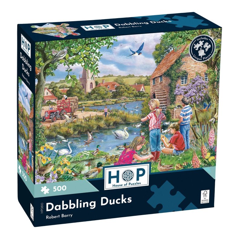 House of Puzzles puslespil med 500 brikker. Motiv: Dabbling Ducks.