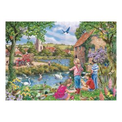 Dabbling Ducks af Robert Barry med b�rn der foder �nder.