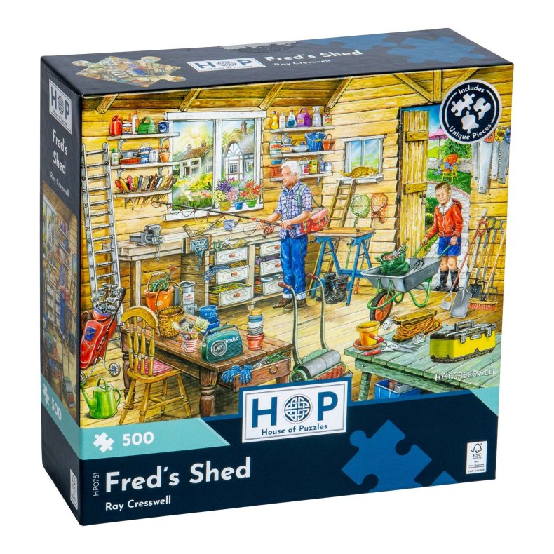 House of Puzzles puslespil med 500 brikker. Motiv: Fred's Shed.