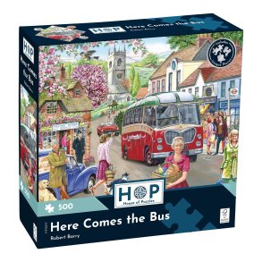 House of Puzzles puslespil med 500 brikker. Motiv: Here Comes the Bus.