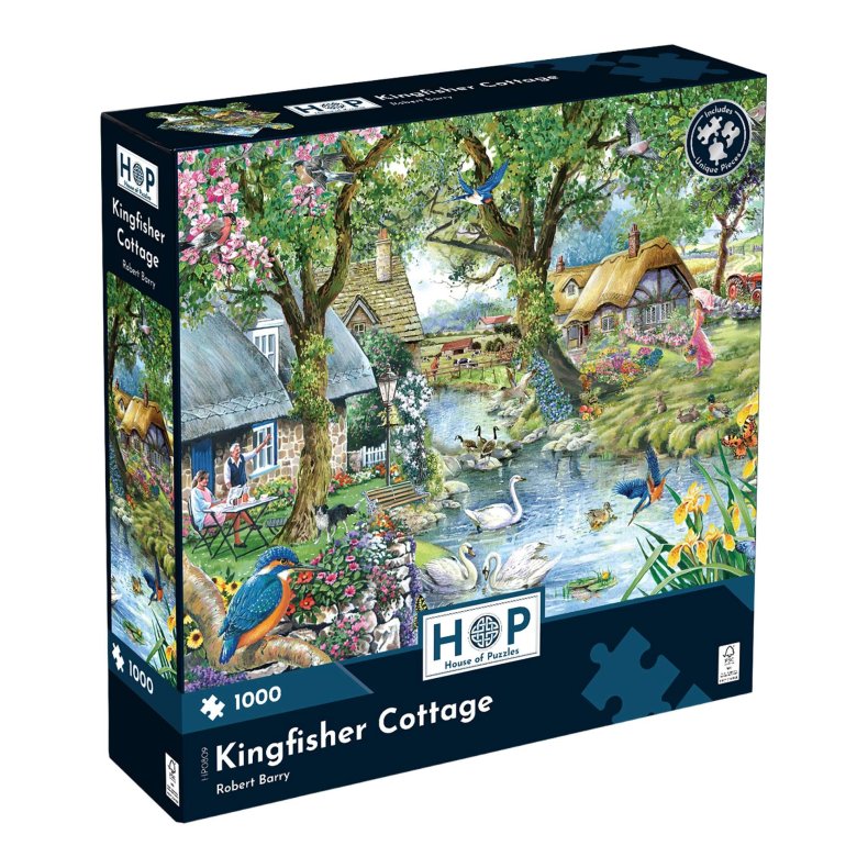 House of Puzzles puslespil med 1000 brikker. Motiv: Kingfisher Cottage.