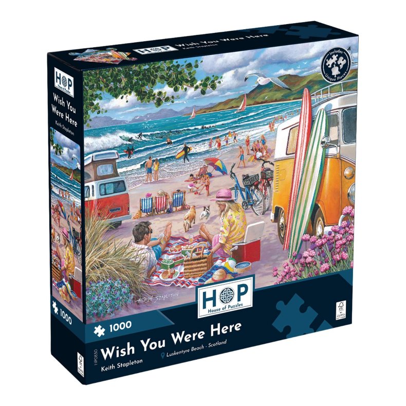 House of Puzzles puslespil med 1000 brikker. Motiv: Wish You Were Here.