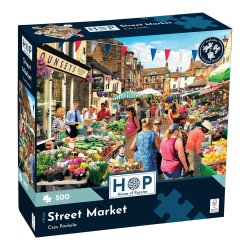 House of Puzzles puslespil med 500 brikker. Motiv: Street Market.