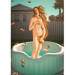 Kiddie Pool Venus af Jonas Loose med Venus fra det kendte maleri, som st�r i et badebassin i en have.