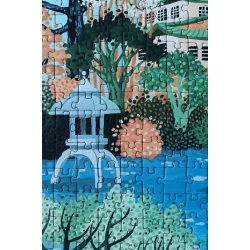 Stemningsbillede af Osaka Castle puslespil, der viser et n�rbillede af haven.