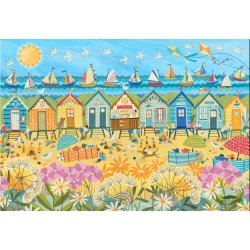 Jehane LTD - Ali Brookes puslespil Beach Huts med motiv af strandhuse og sejlskibe.