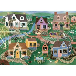 Elisabeth Dorrian puslespil Cottage Lane med motiv af sommerhus omr�de.