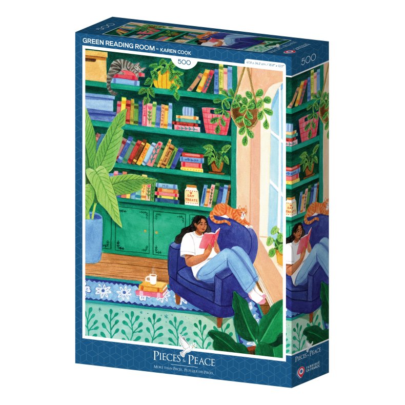 Pieces and Peace puslespil med 500 brikker. Motiv: Green Reading Room.