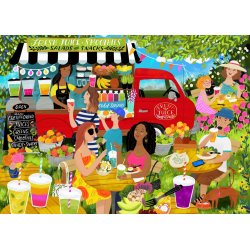 Cynthia Frenette puslespil Juice Truck med motiv af en salgsvogn med juice og frugt i en park.