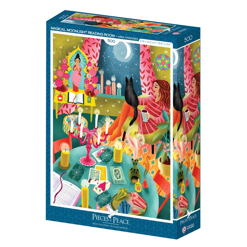 Pieces and Peace puslespil med 500 brikker. Motiv: Magical Moonlight Reading.