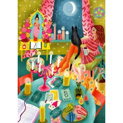 Mira Paradies puslespil Magical Moonlight Reading med motiv af et v�relse med tarok kort og stearinlys.