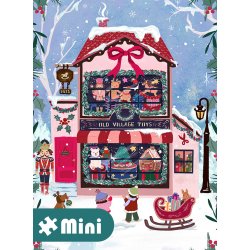 Old Village Toy Shop af Lack Studio et julemotiv med en pyntet butiksfacade. 