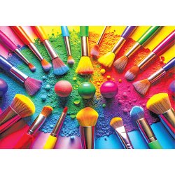 Make-up med farverige make-up pensler.